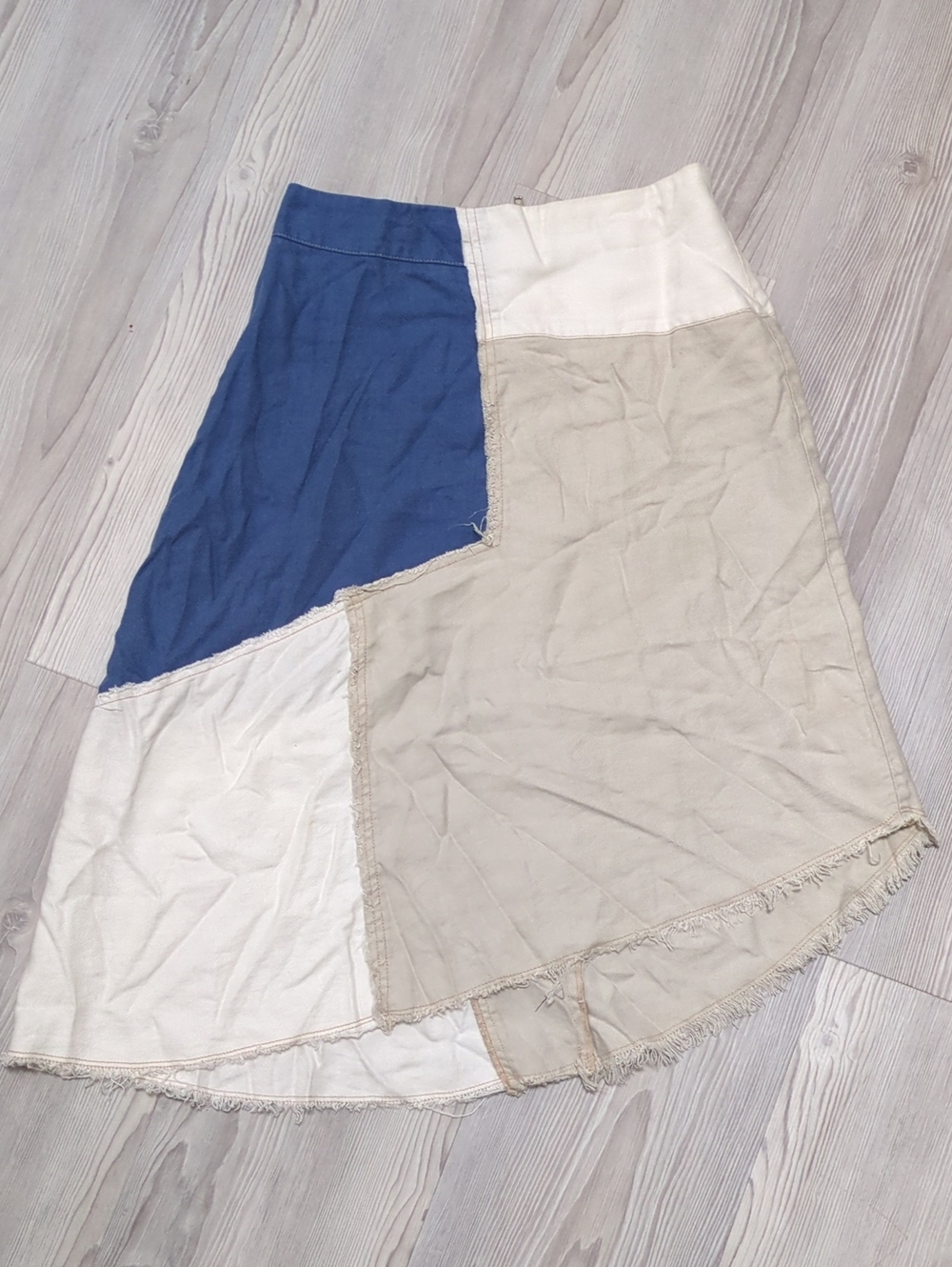 Anthropologie Holding Horses Frida Patchwork Linen Blend Skirt Size 4 Blue Cream